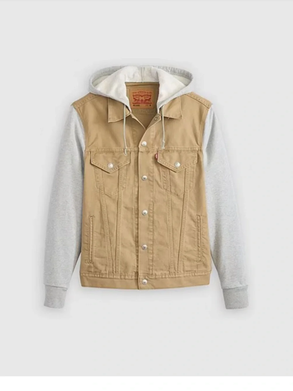 Levi's®Hybrid Tigers Eye Hoodie Jacket Tan Canvas with Gray Hoodie Sleeves. Sz S - Picture 2 of 16
